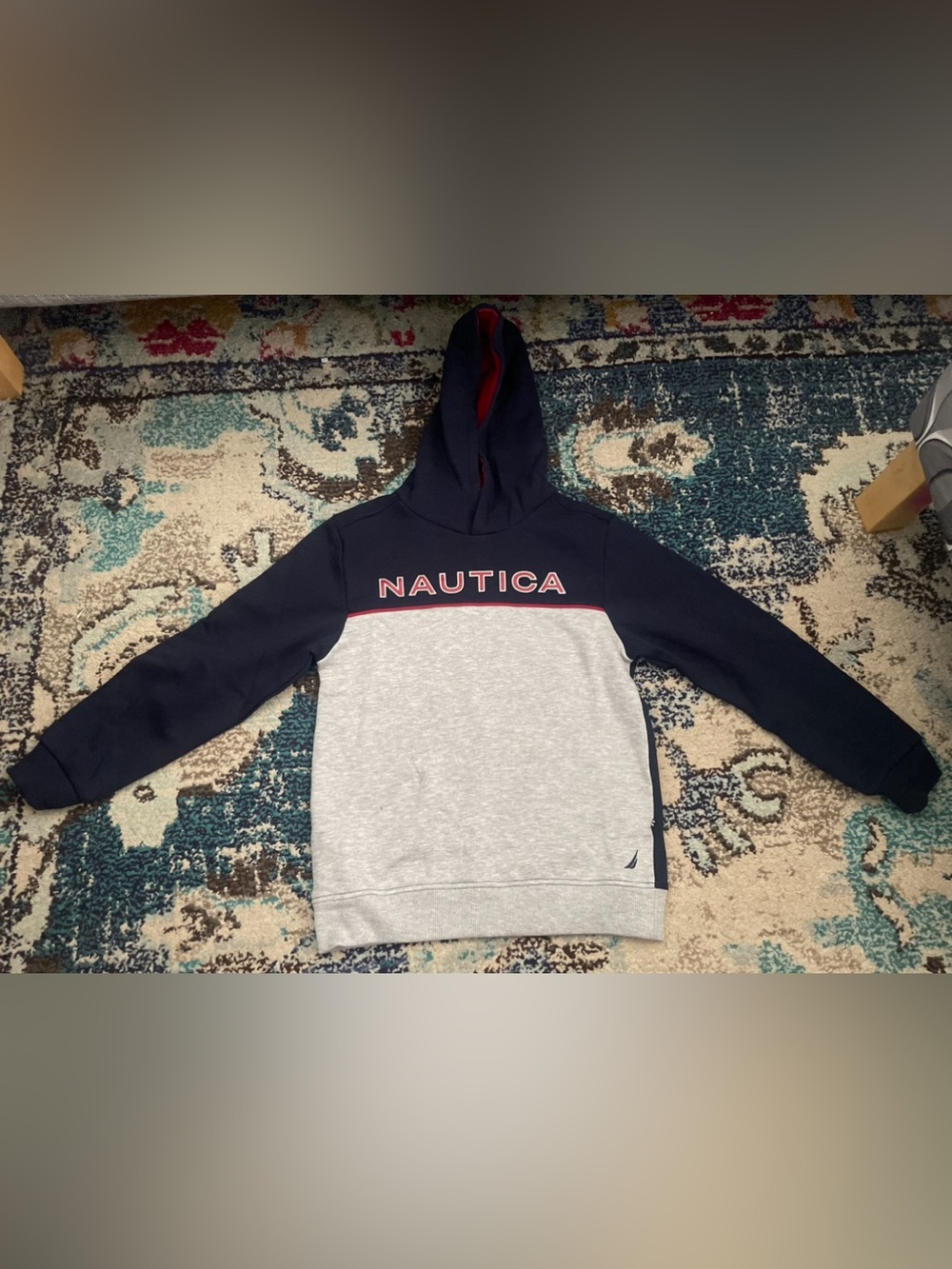 Nautica Boys Hoodie Size 8 Navy, Light Gray & Red
